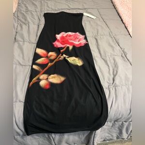 Madden Girl Black Strapless Dress with Rose Print
